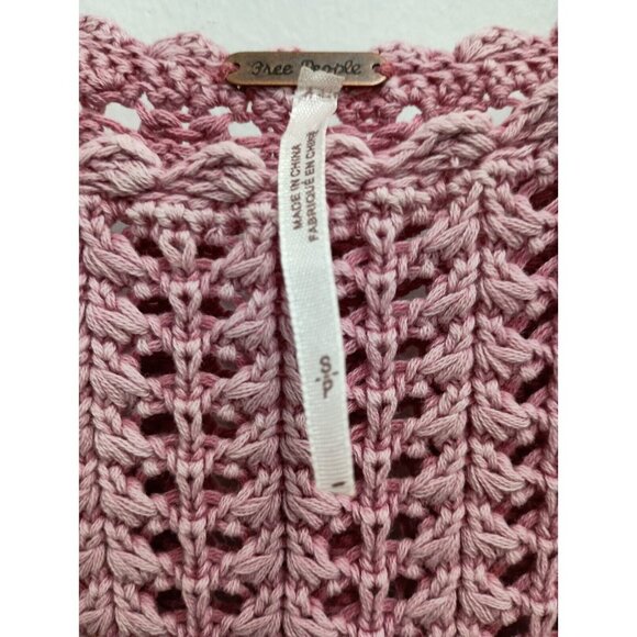 Free People Womens BOHO Sweater Small Pink Open Knit Boat Neck Pullover Casual - Picture 6 of 9